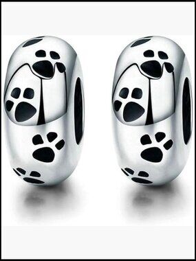 Sterling Silver Charm Spacer Bead for Charm Bracelet - Paw Design